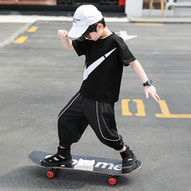 Boys summer suit 2021 new childrens foreign style summer sportswear in summer handsome short sleeve Tide brand