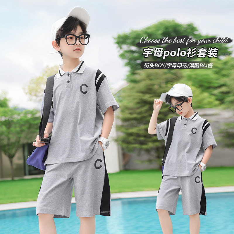 Boy Clothing Boy Suit Polo Shirt Short Sleeve Summer 2022 New Big Boy Summer Handsome Air Casual Dress Child Tide