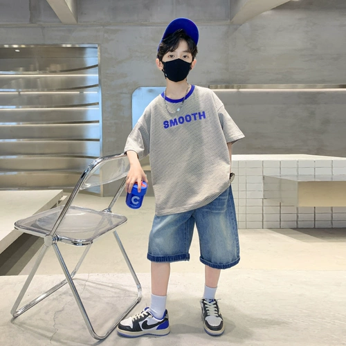 Детский комплект, летняя одежда, летняя хлопковая футболка с коротким рукавом для мальчиков, подходит для подростков