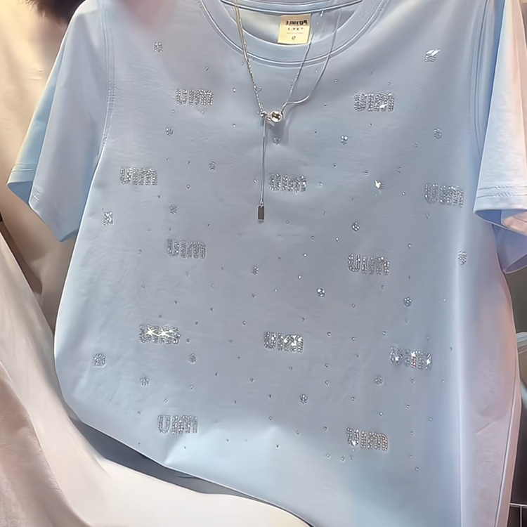 European-Style Heavy-Duty Rhinestone Letter Short-Sleeve T-Shirt for Women, Summer 2025 New Style, Regular Shoulder, Full Rhinestone Round Neck Long-Sleeve Pure Cotton Top European-Style Heavy-Duty Rhinestone Letter Short-Sleeve T-Shirt for Women, Summer 2025 New Style, Regular Shoulder, Full Rhinestone Round Neck Long-Sleeve Pure Cotton Top