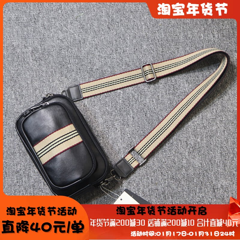 Hong Kong Tide Cards New Men Bull Leather Skew Cross Small Square Bag Stripe Document Man Genuine Leather Single Shoulder Bag Sports Mobile Phone Bag-Taobao