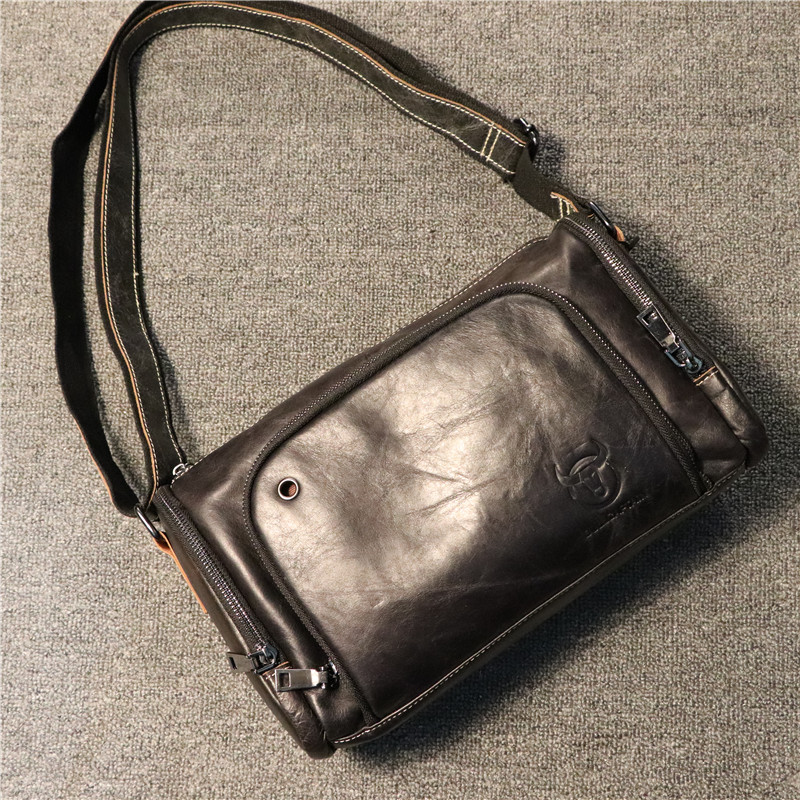 Hong Kong it tide brand men's first layer cowhide shoulder bag fashion men's retro postman charter car bag crossbody bag