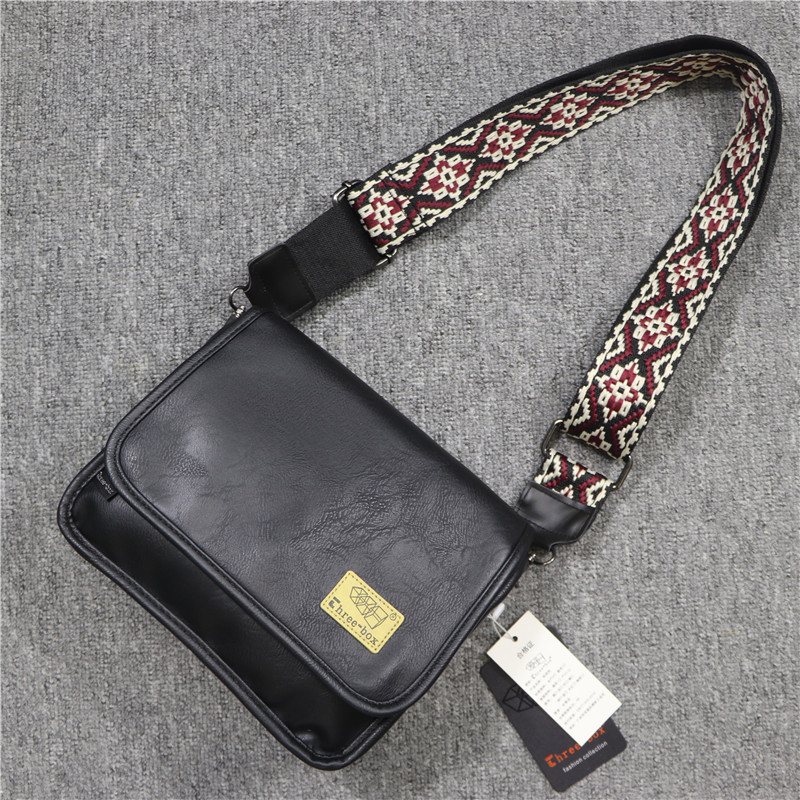 Hong Kong it tide brand ribbon men's messenger bag Japanese and Korean color single shoulder bag soft leather simple fashion trend men's backpack