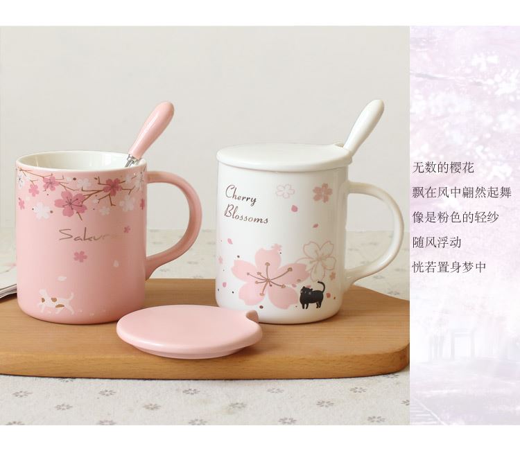 Japanese cherry blossom put mark cup with cover spoon gifts glass ceramic office coffee cup getting creative move trend