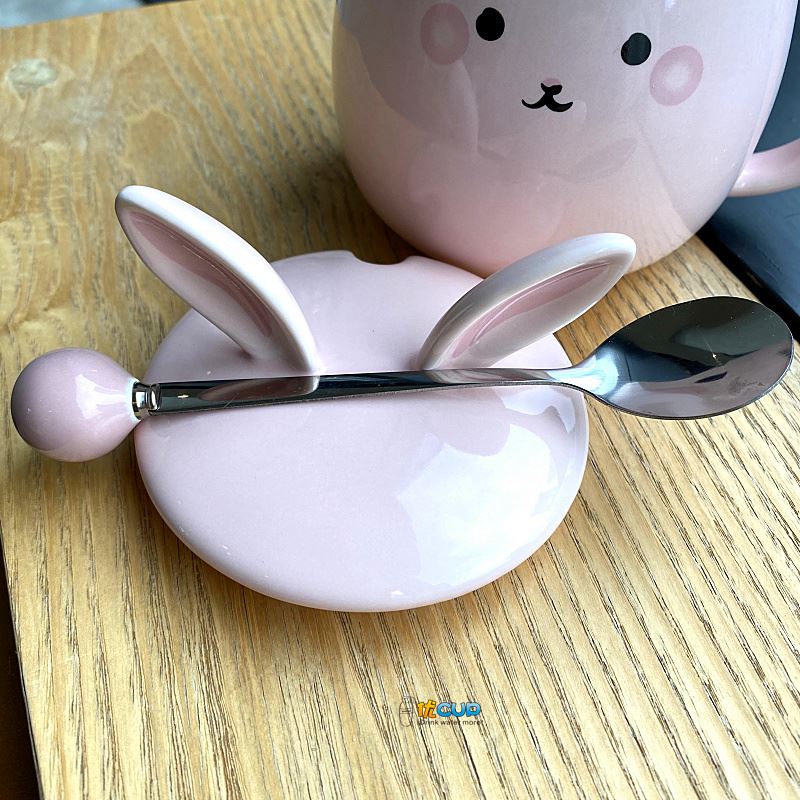 Ins girl heart mark cup with cover express little rabbit teaspoons of ceramic cup water cup of milk breakfast cup female students