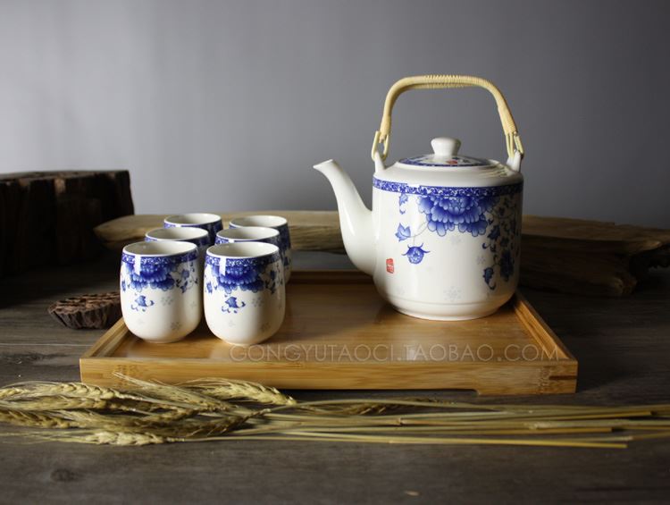 Cool large household ceramics jingdezhen tea kettle suit Chinese girder pot of cold water with a large capacity cups