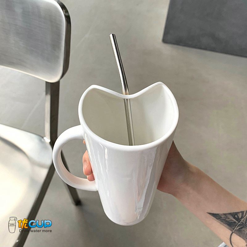 Simple, lovely new high - capacity mark cup men 's ms office household drinking water glass ceramic cup with straw