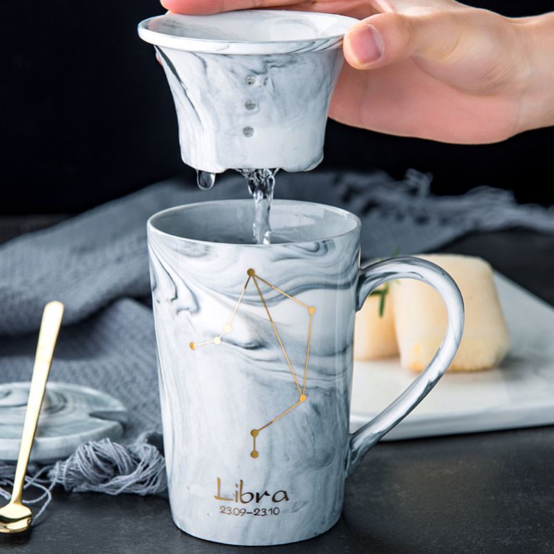 Filtering) ceramic cup move creative trend sign mark cup with cover spoon coffee cup household drinking cup