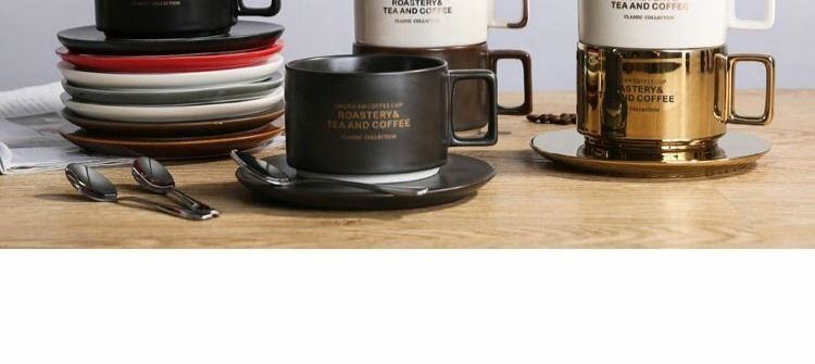 Creative American ceramic coffee cup 4 cup suit with a spoon, European tea tea cup set of mugs