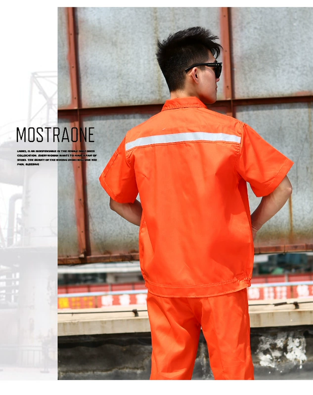 Quần áo bảo hộ phản quang ngắn tay mùa hè phù hợp với quần áo bảo hộ lao động nam quần áo bảo hộ lao động mùa hè mỏng phần vệ sinh quần áo phản quang xây dựng