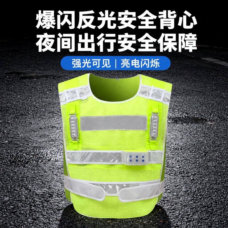 Flashing Reflective Vest with Rechargeable Led Lights, High-Speed Construction Night Safety Workwear
