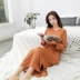 Summer Modal nightdress nữ mùa hè Phiên bản Hàn Quốc lỏng dài trên đầu gối nữ sinh viên váy ngủ cotton dài tay áo ngủ - Đêm đầm