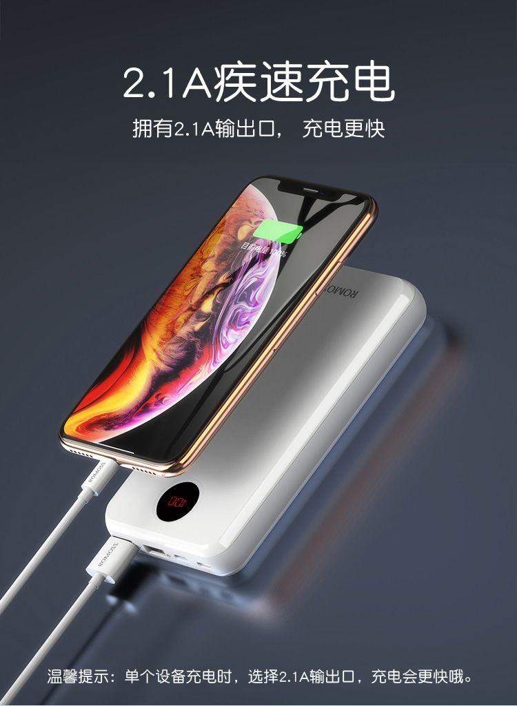 ROMOSS Luoma Shi Bảo 20.000 mA sạc dung lượng cao di động thông minh HO20 Titan kép USB điện thoại di động 20000 phổ điện thoại di động sạc thiết kế biểu tượng tùy chỉnh chữ đỏ nhanh - Ngân hàng điện thoại di động cục sạc dự phòng samsung