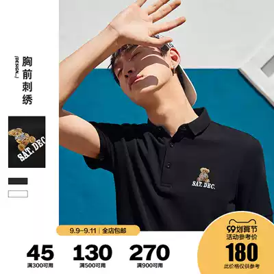 Taiping Bird Men's Ole summer new black embroidered polo shirt bear pattern lapel T-shirt men's short sleeves