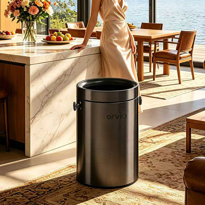 Household Stainless Steel Trash Can Without Lid, Large Capacity for Living Room, Italian Style with Wheels, 2026 New Model, High Aesthetic Waste Paper Bin