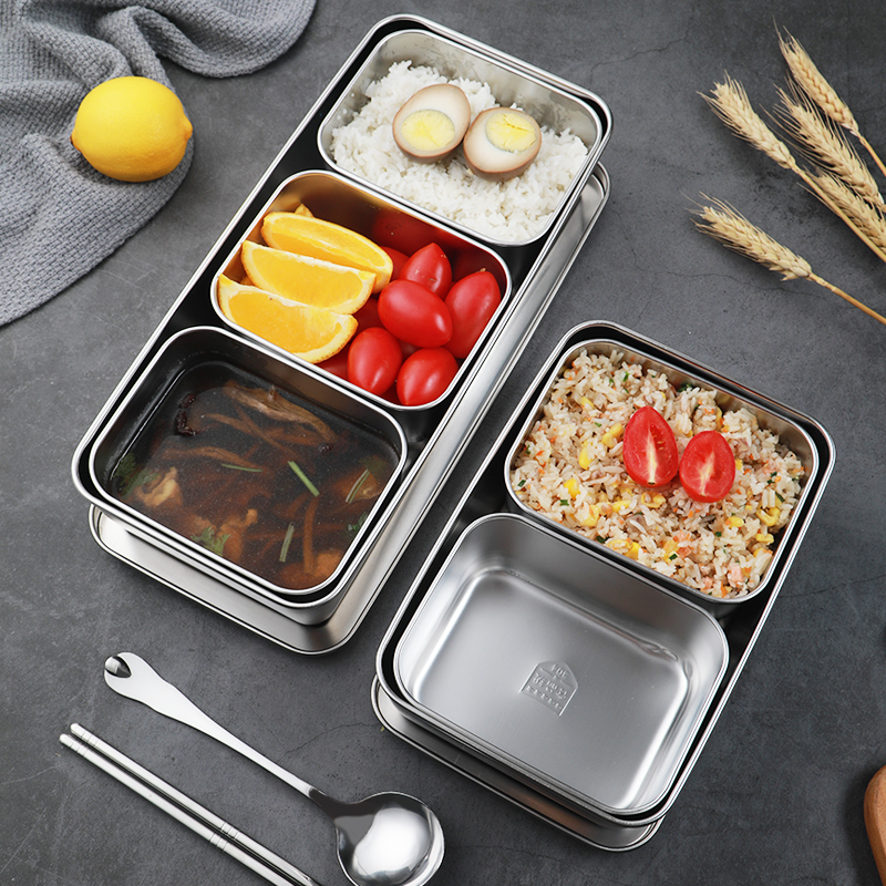 304 stainless steel lunch box divided grid square separated dining hall sanded lunch box two grid lunch box flavor box student lunch box with