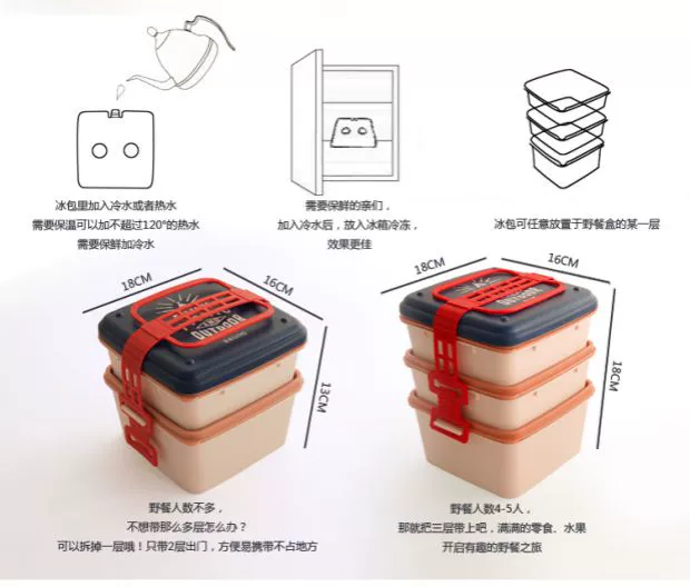 Hộp cơm trưa Nhật Bản hộp cơm trưa nhiều lớp hộp dã ngoại công suất lớn lò vi sóng nhựa cầm tay nhân viên văn phòng hộp cơm trưa - Hộp cơm điện sưởi ấm