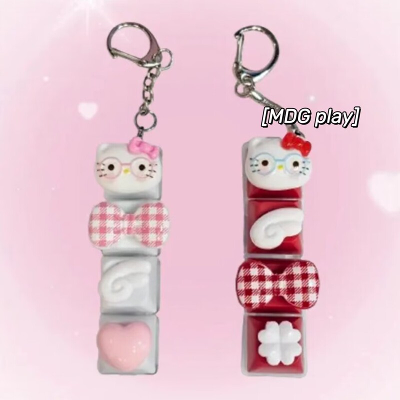 Korean Style ins Kitty Cat Bowknot Glowing Keyboard Car Keychain Stress Relief Healing Bag Pendant Decoration