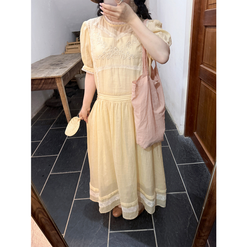 Minirose "Lily of the Valley Moon White" Embroidered Lace Patchwork Dress 2026 Summer New Loose Long Dress