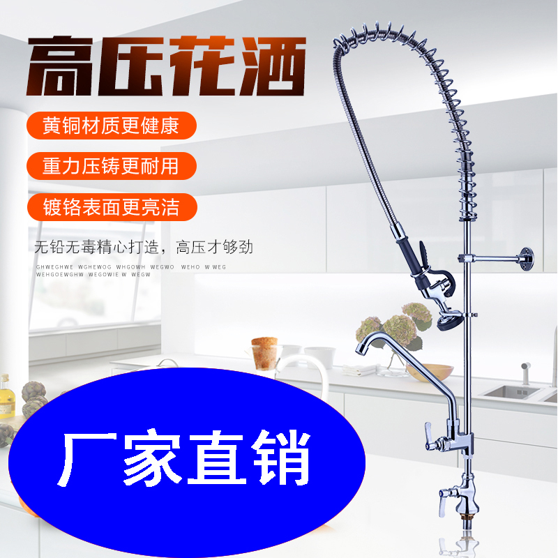 Kitchen Faucet Dishwasher All-Copper Hot and Cold Water Pressurized Flushing Supermarket Fish Killing Table Pressurized Shower Head Can Be Rotated