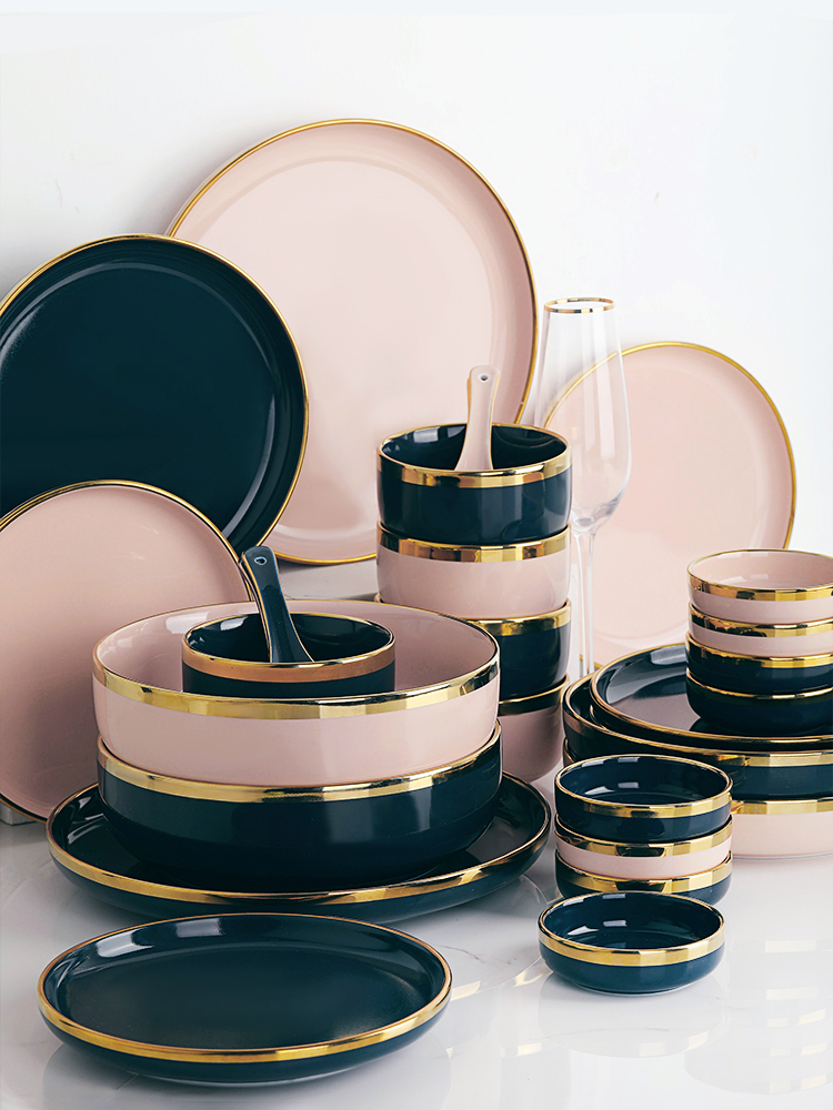 Light luxury dish set Household Phnom Penh net red chopsticks tableware set Bowl plate gift box Good-looking bowl Eating bowl