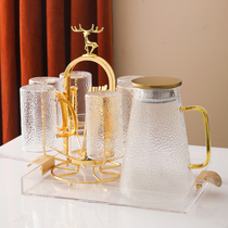 Large capacity light luxury European cool kettle hammer glass cold kettle household high temperature resistant bubble teapot cold water cup set