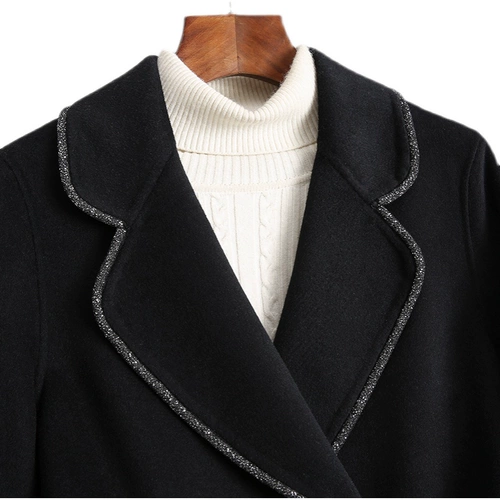 Демисезонное небольшое двусторонное кашемировое длинное шерстяное шерстяное пальто, в стиле Шанель, облегающий крой, средней длины