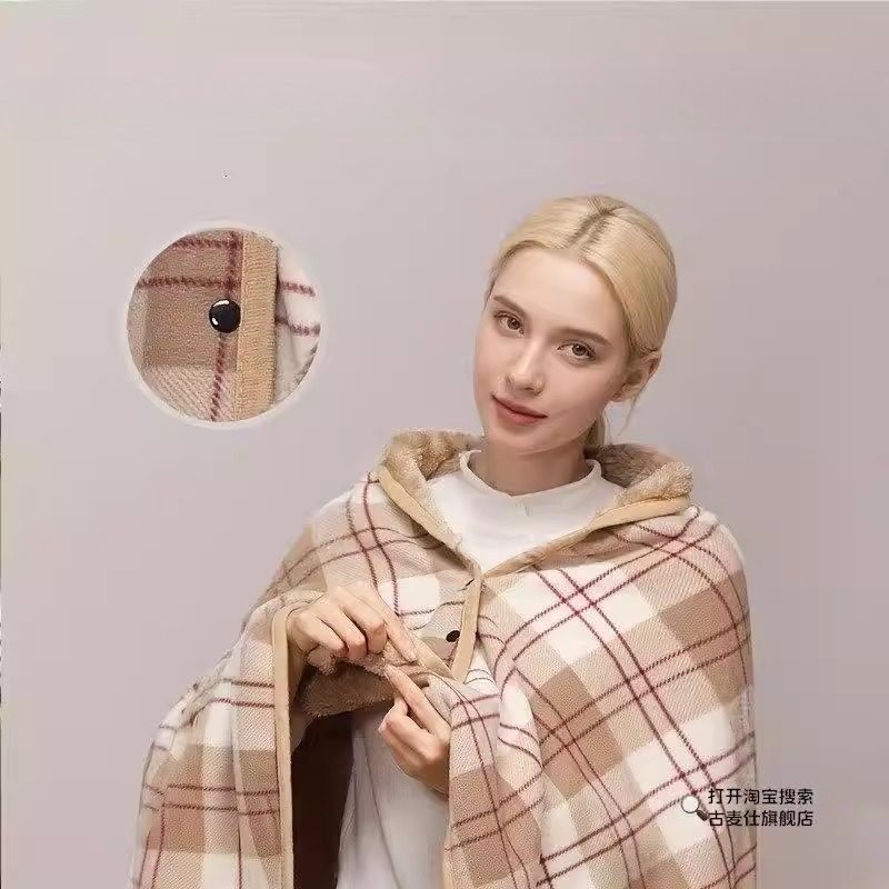 Red Shawl for Women, Dual-Purpose Nap Shawl, Wearable with Buttons, for Office Workstations, Warm Cover for Cold Protection