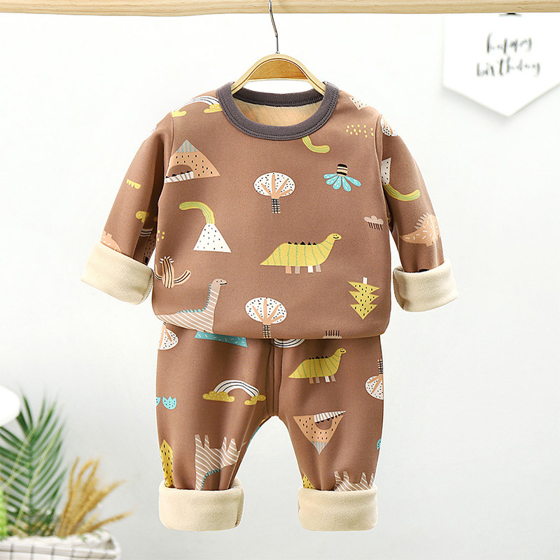 Children's Thermal Underwear Set Fleece-lined Thickened Boys' Clothes Infant Autumn And Winter Clothes Baby Girl Warm Clothing Suit main image 1