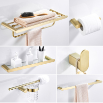 Nordic drawing brass towel bath towel rack 304 stainless steel shelve bathroom towels toilet brushed gold