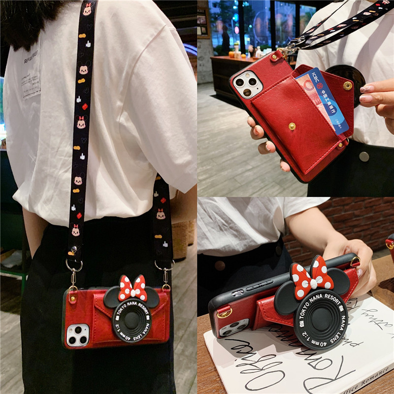 Suitable for Apple 12 phone protection shell Minnie red tide card iphone13promax upscale creative diagonal satchel