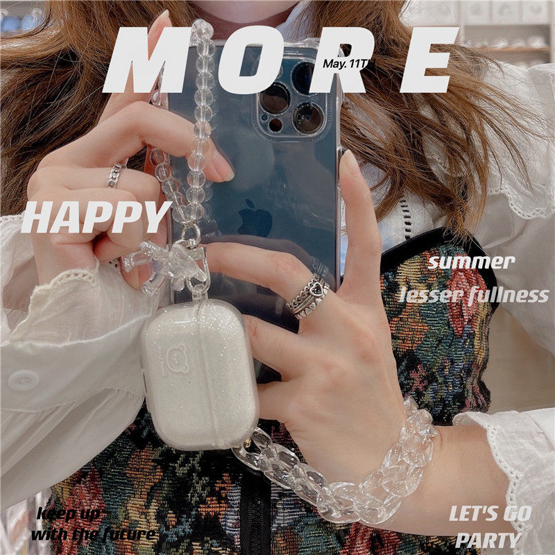 Apply the ins transparent Lucky Little Bear Handmade AirPodsPro3 Generation Apple Bluetooth wireless headsets Anti-fall 2