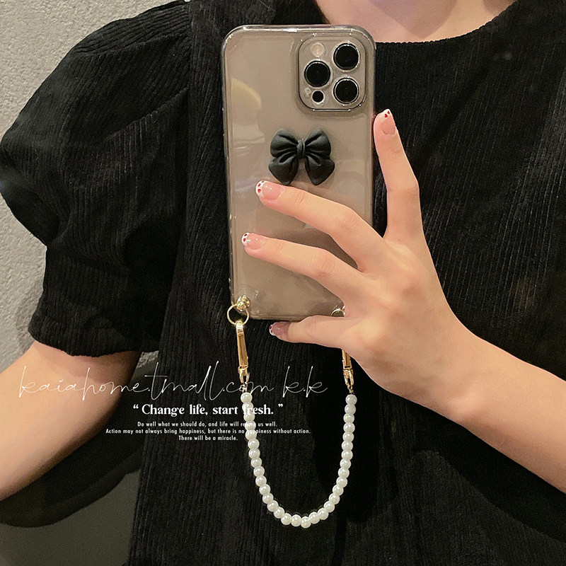 Temperament Butterfly Knot Pearl Chain applies Apple 12promax mobile phone protective shell Advanced sense iPhone13 new female