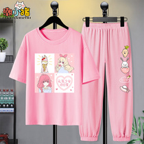 Girls short sleeve T-shirt set 2021 new summer loose cotton childrens clothing childrens trend two-piece set