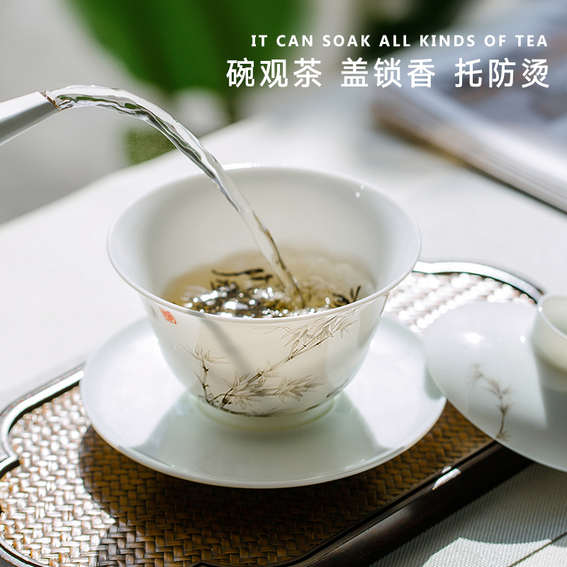Jingdezhen flagship store hand - made kunfu tea tureen household ceramic cups tureen single tea bowl tea tureen
