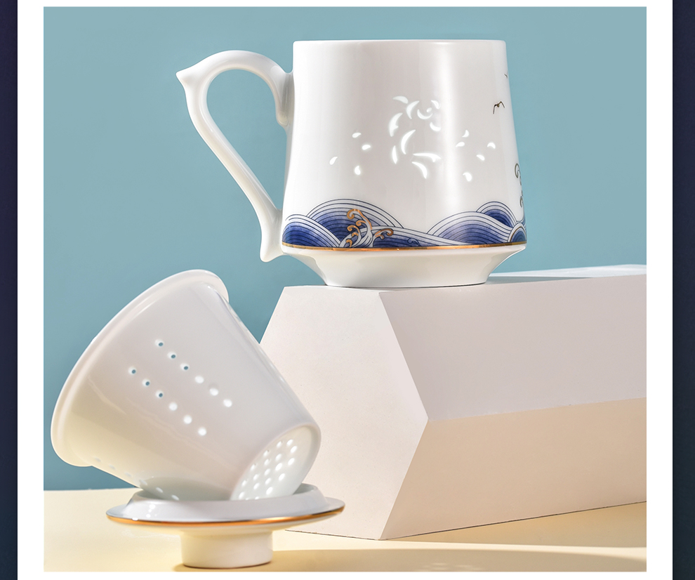 Jingdezhen flagship store ceramic creative tea separation large capacity mark cup with cover office filtration tea cup