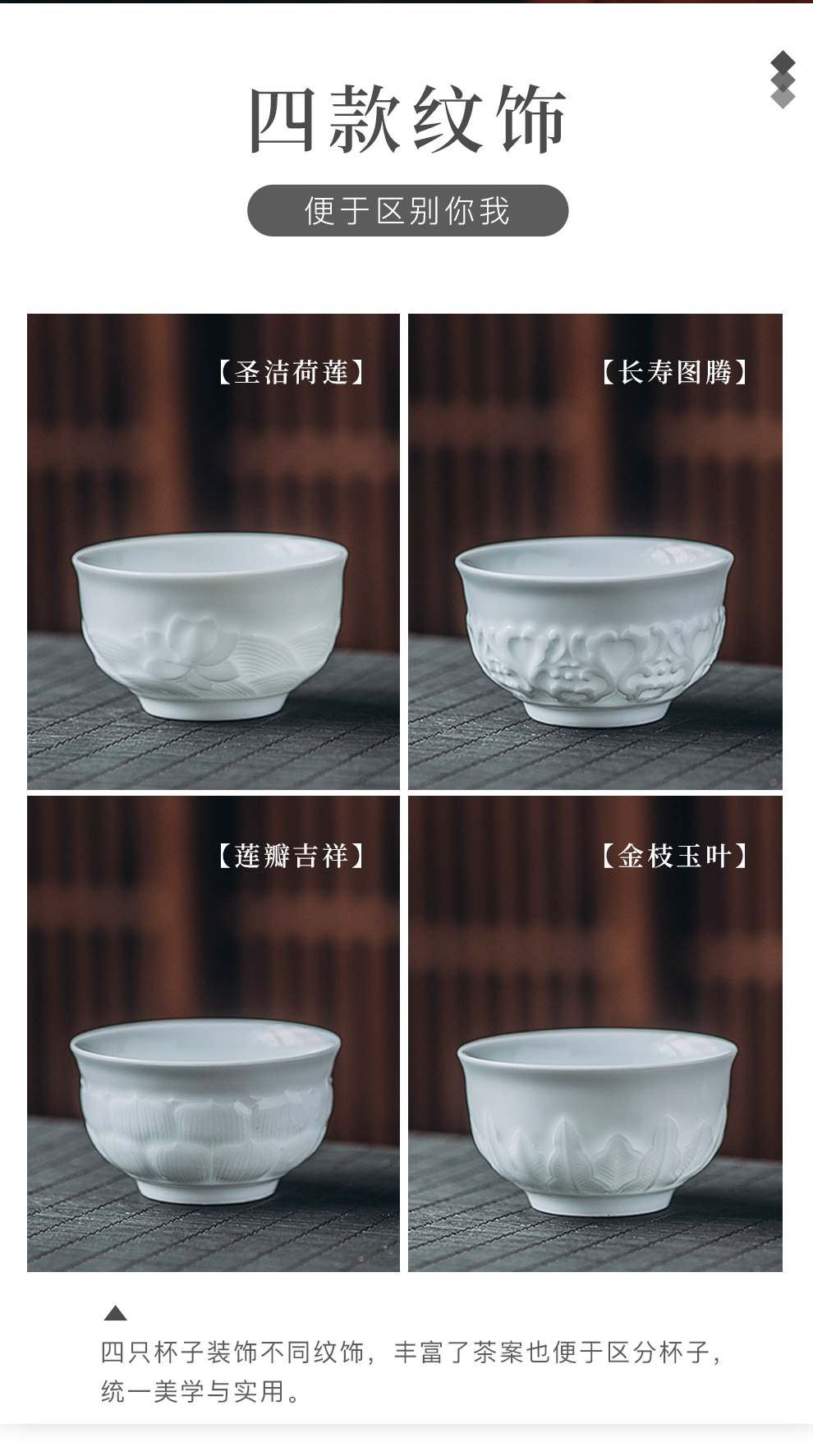 Jingdezhen flagship store ceramic film green tea cup hand - carved household utensils sets master cup sample tea cup