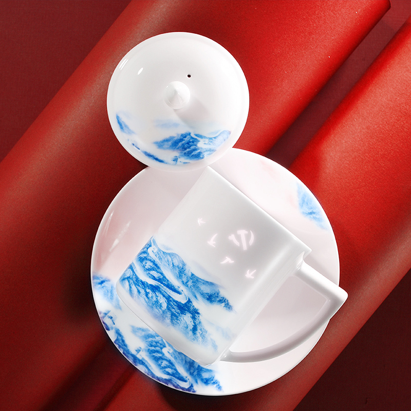 Jingdezhen ceramic stream and exquisite home office business with cover tea cup gift gift boxes atmosphere