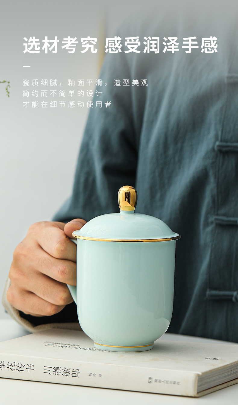 Jingdezhen official flagship store of ceramic film blue round lens keller domestic large capacity with the cover glass