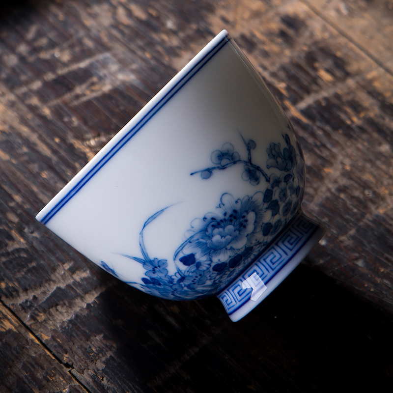 Jingdezhen official flagship store all hand blue and white porcelain tea cups sample tea cup single tea bowl qunfang notes clusters