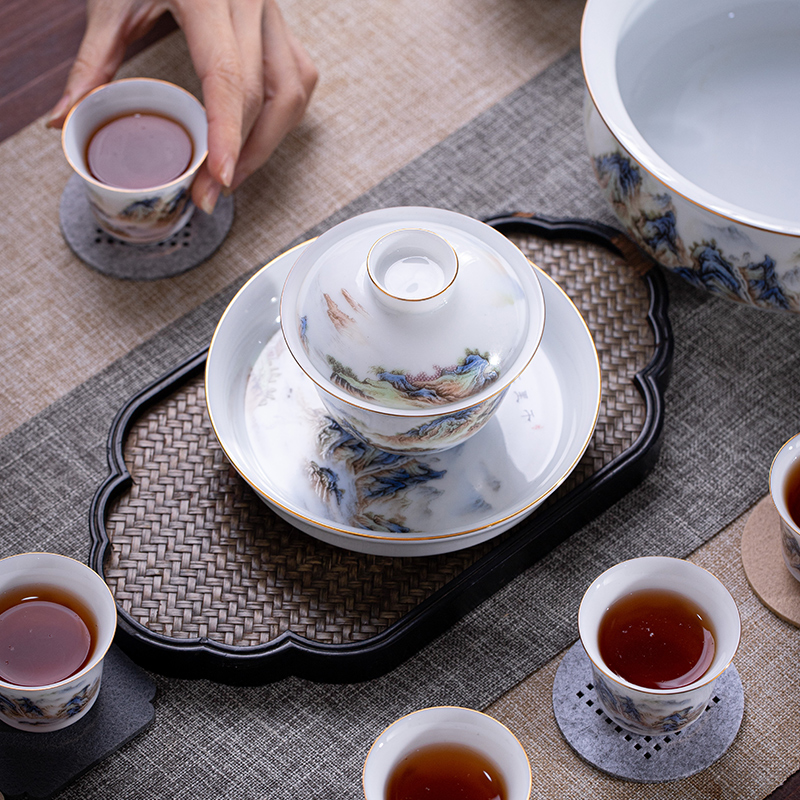 Jingdezhen official flagship store of ceramic tea set on the home sitting room tea tea set 12 head glaze combination JRT
