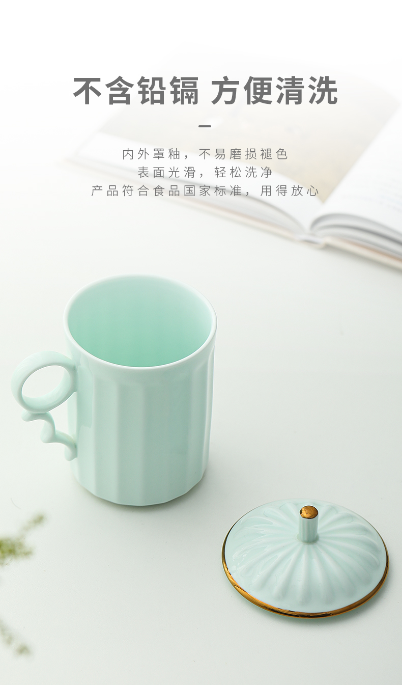 Jingdezhen official flagship store of ceramic film blue rib mark cup household ribbon cover large capacity cup on glaze