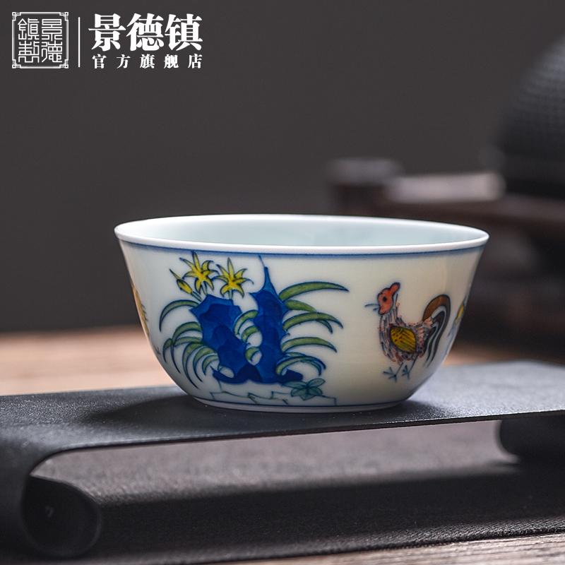 Jingdezhen flagship store of da Ming chenghua chicken hand - made color bucket cylinder cup bowl master cup view after single archaize sample tea cup