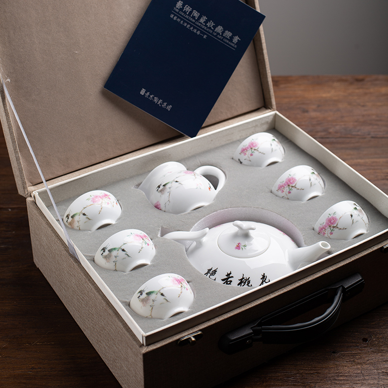 Jingdezhen flagship store of ceramic tea set home sitting room kung fu tea water peach blossom put eight head of a complete set of tea service