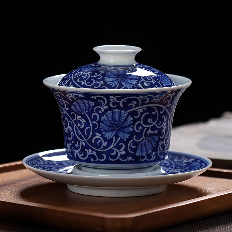 Jingdezhen flagship store hand - made porcelain ceramic white porcelain kung fu tea set suit high - end large tureen tea cups