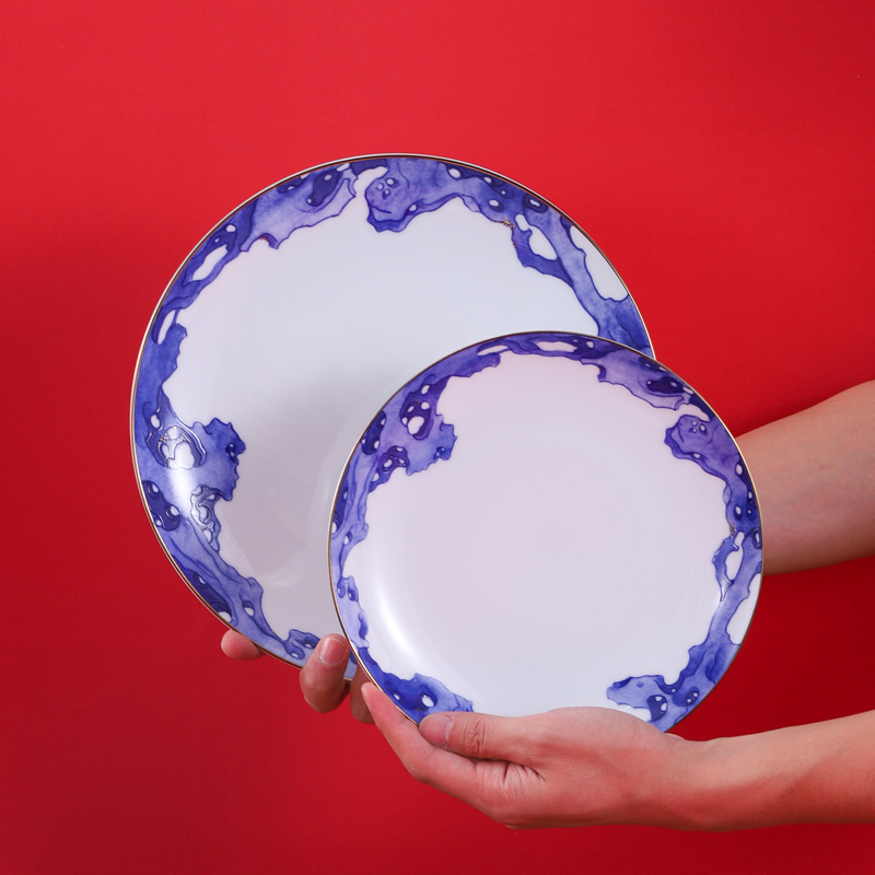 Jingdezhen flagship store of Chinese tableware ceramics plates bulk food dish household circular plate combination large western food