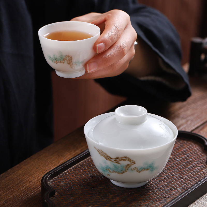 Jingdezhen flagship store ceramic kung fu tea set hand - made ching tea three tureen fair keller cups