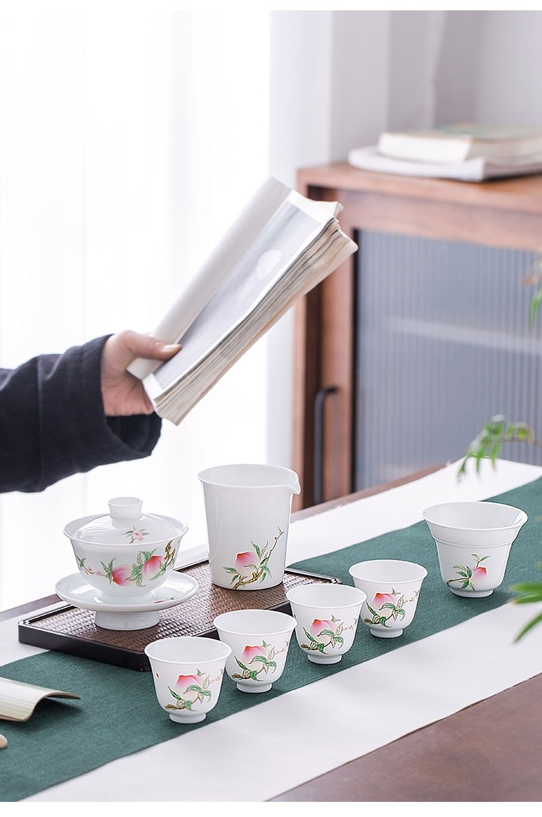 Jingdezhen official flagship store ceramic flower shoe peach to recognize what the set of tea sets tureen tea sample tea cup