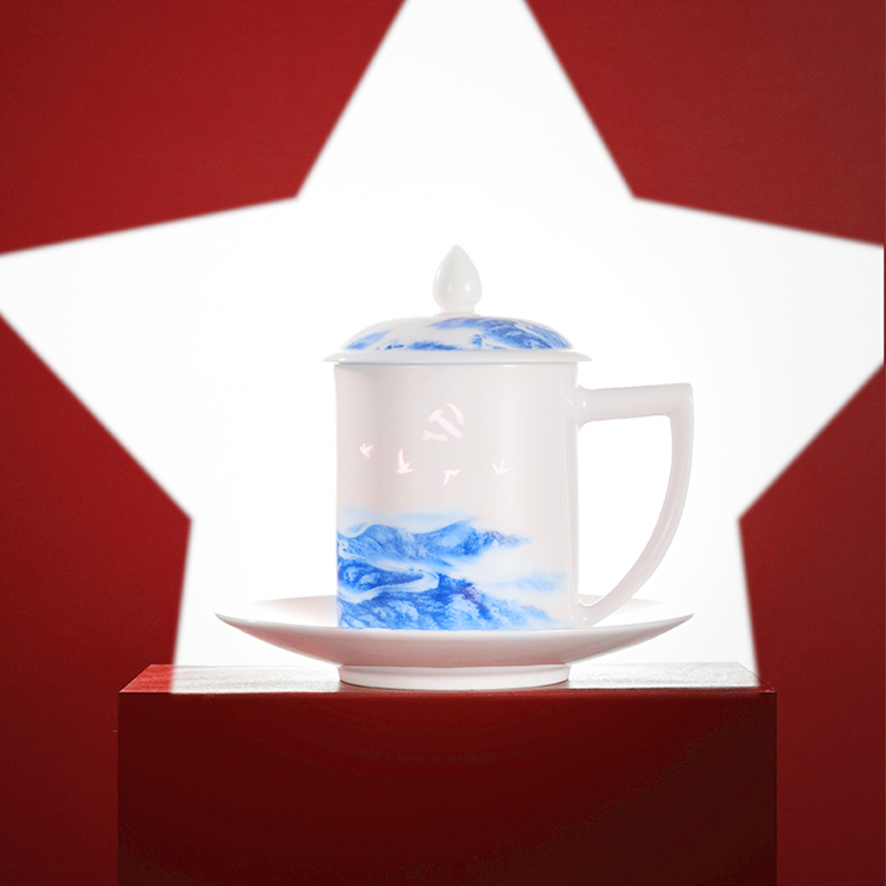 Jingdezhen ceramic stream and exquisite home office business with cover tea cup gift gift boxes atmosphere