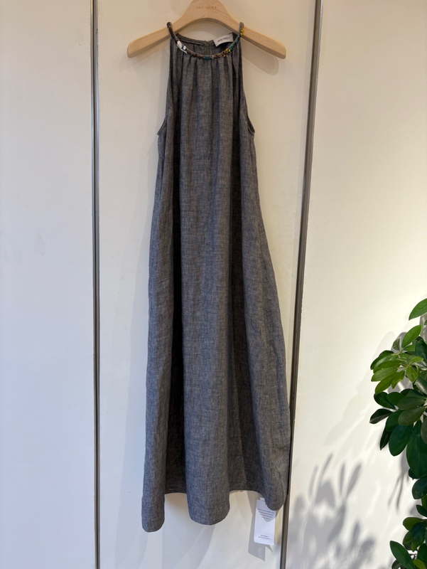 25-Year Spring and Summer New Linen Vest Dress for Women Niche Design Hand-Beaded Halter Sleeveless Dress for Women New